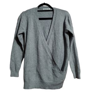 Blakely grey acrylic/rabbit hair faux crossover long sleeve sweater